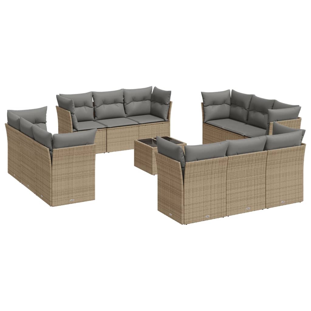 13-delige Loungeset met kussens poly rattan beige