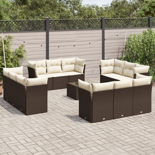 13-delige Loungeset met kussens poly rattan bruin