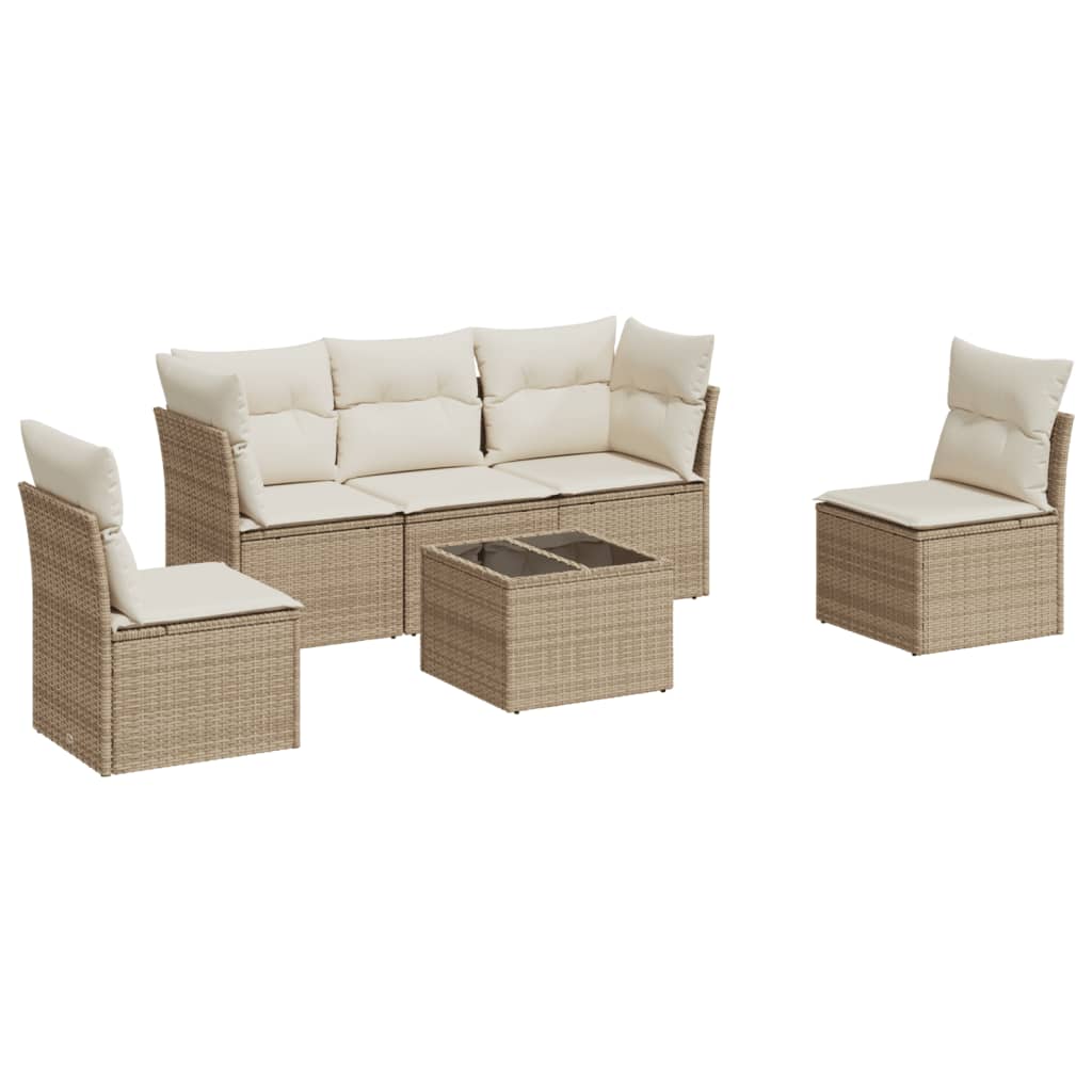 6-delige Loungeset met kussens poly rattan beige