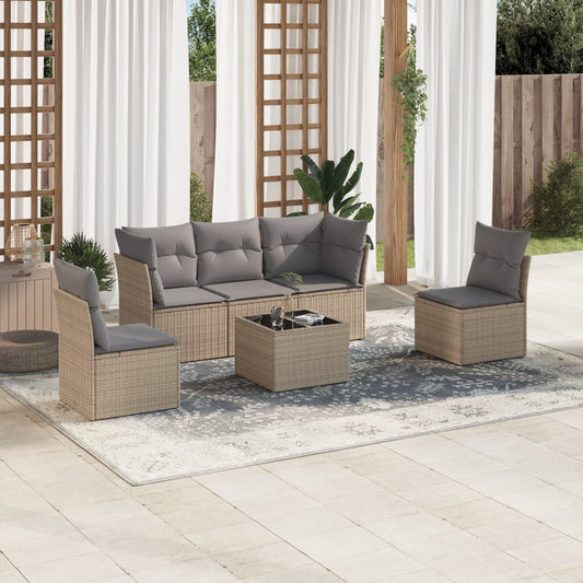 6-delige Loungeset met kussens poly rattan beige