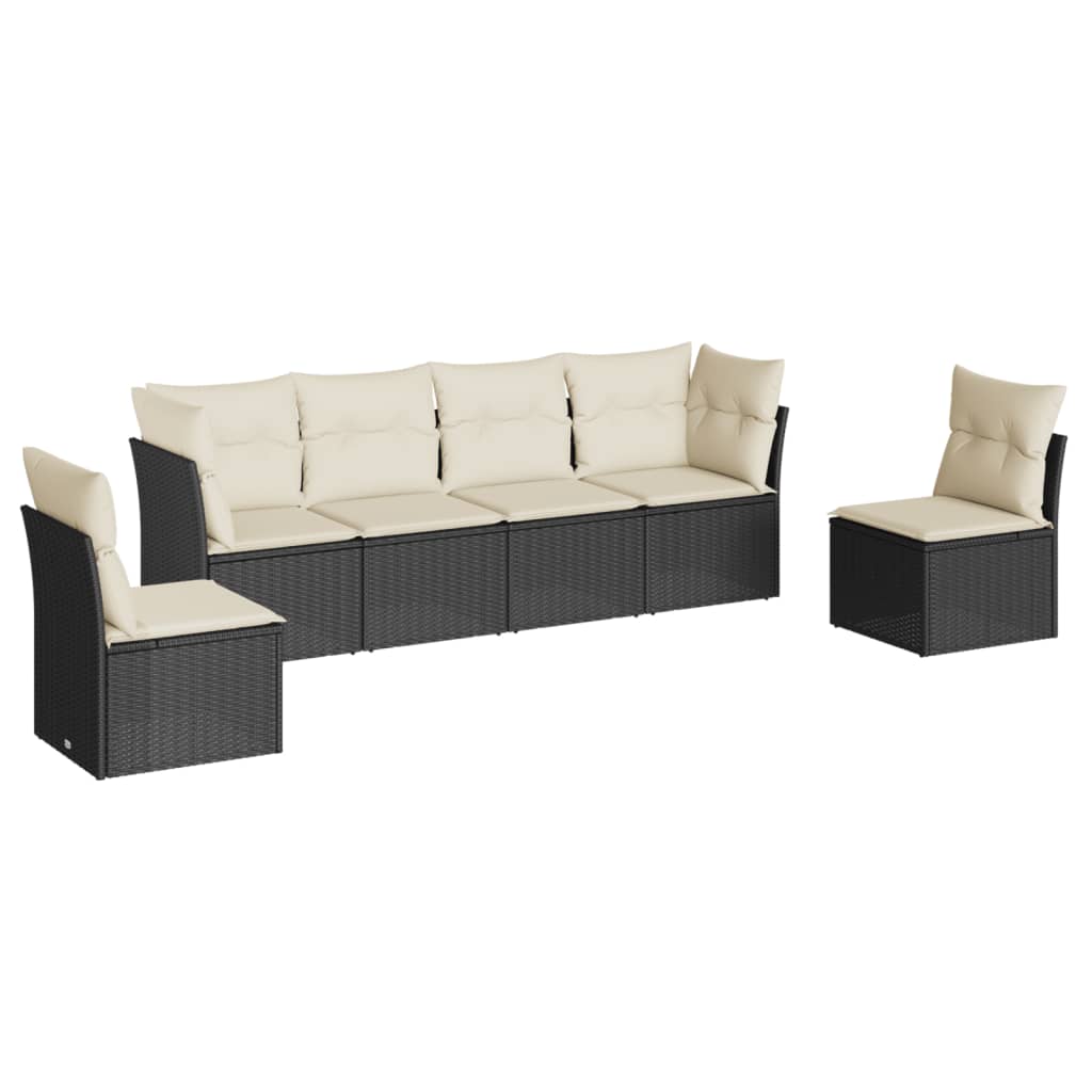 6-delige Loungeset met kussens poly rattan zwart