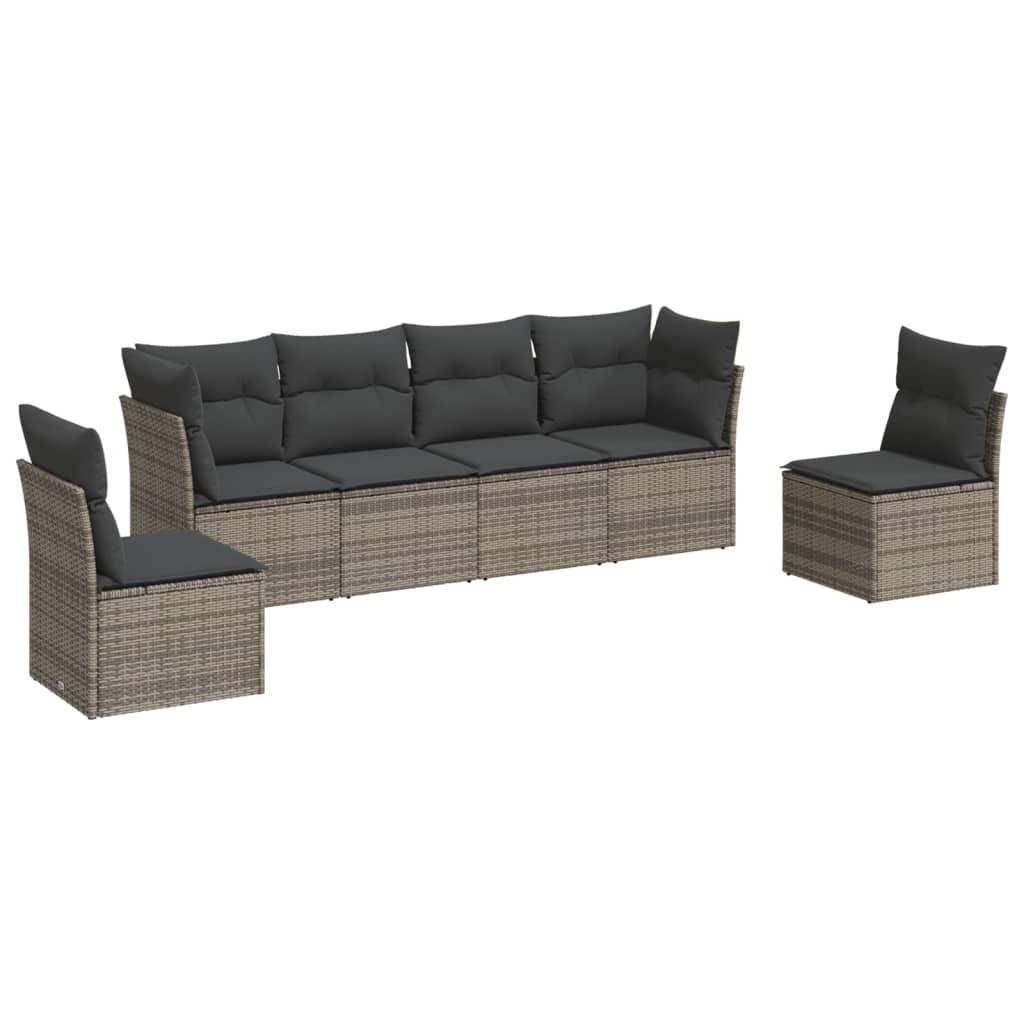 6-delige Loungeset met kussens poly rattan grijs