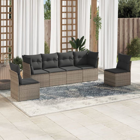 6-delige Loungeset met kussens poly rattan grijs