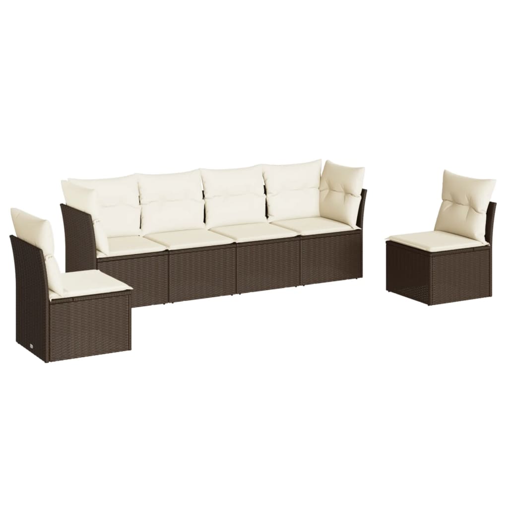 6-delige Loungeset met kussens poly rattan bruin