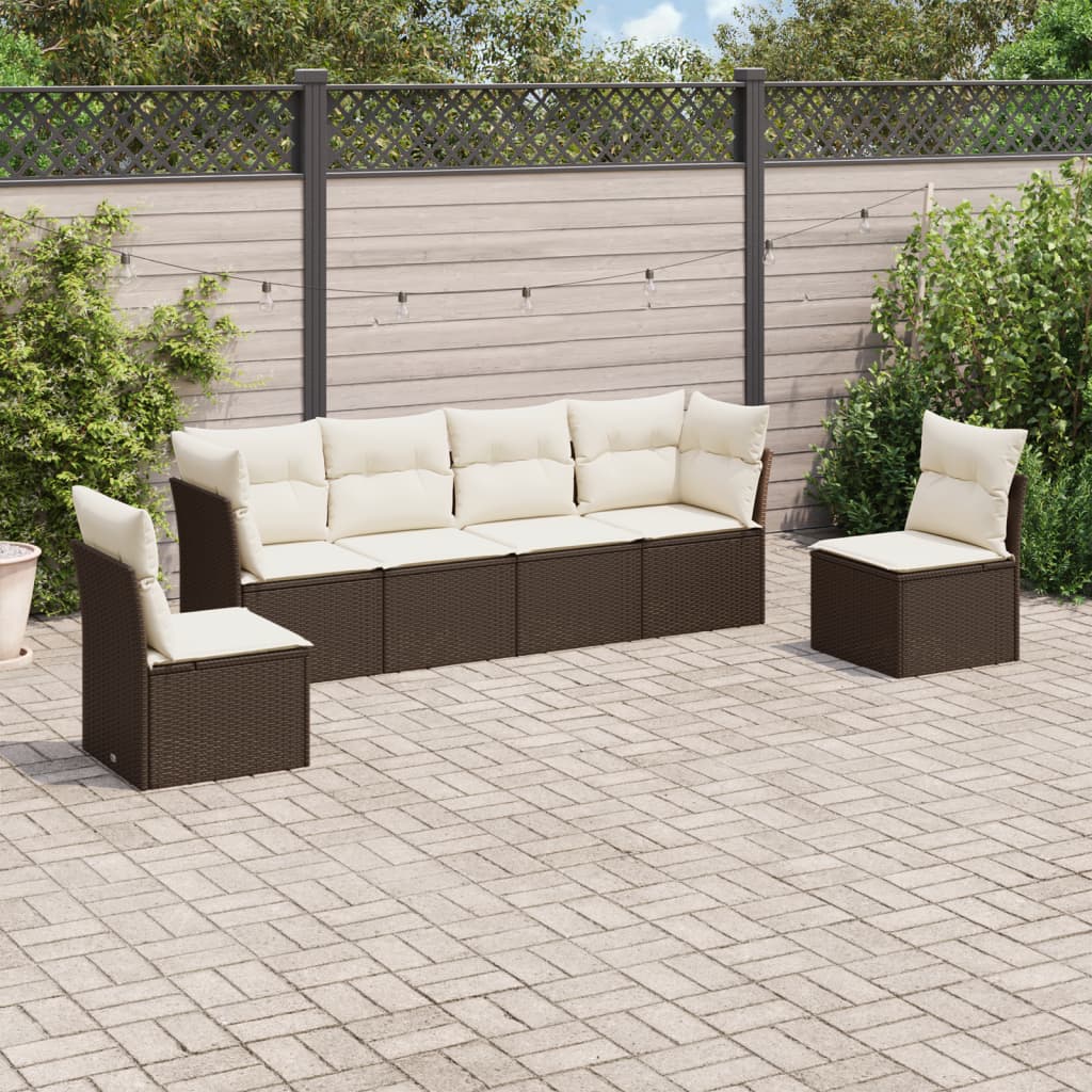 6-delige Loungeset met kussens poly rattan bruin