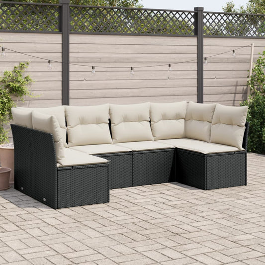 6-delige Loungeset met kussens poly rattan zwart