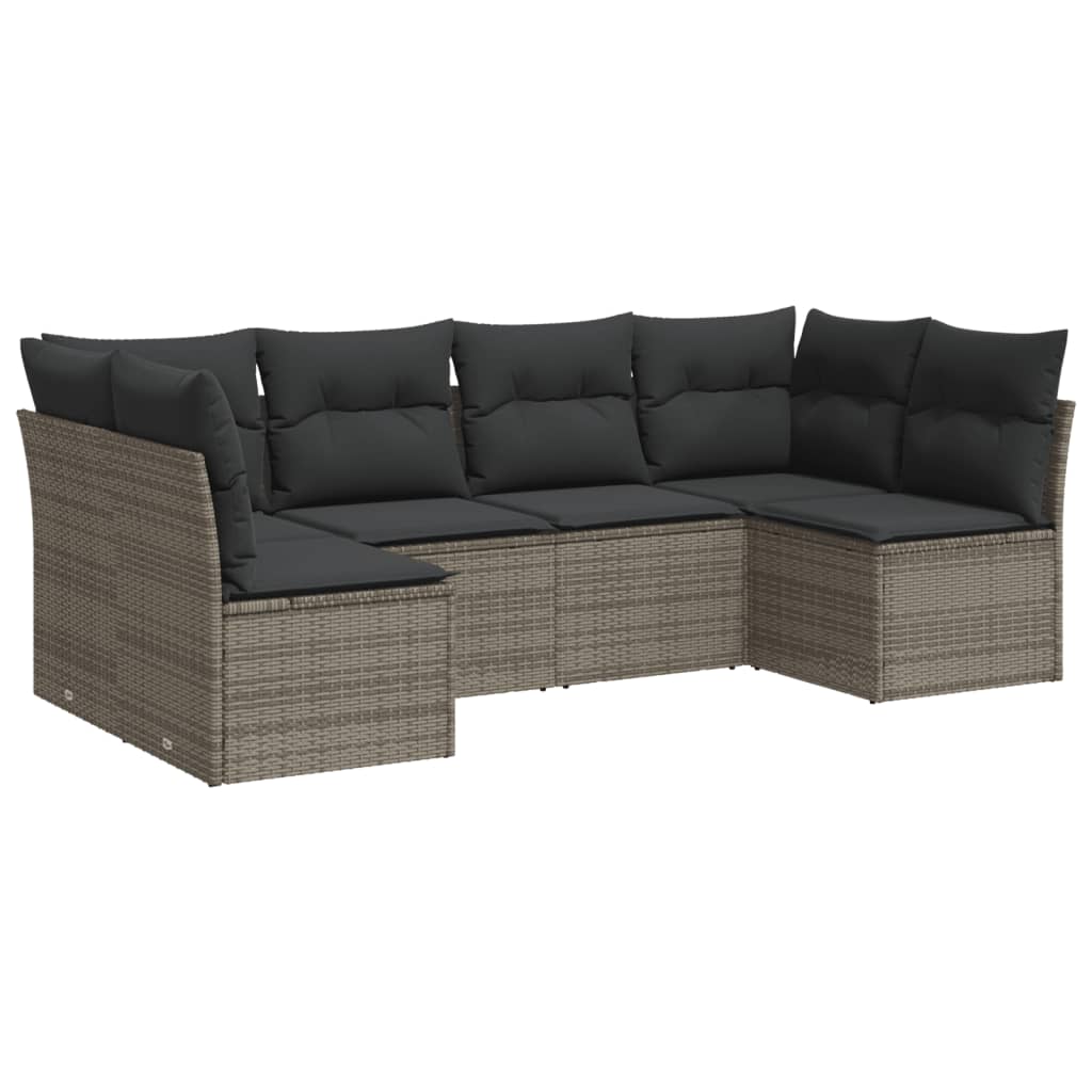 6-delige Loungeset met kussens poly rattan grijs