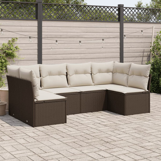 6-delige Loungeset met kussens poly rattan bruin