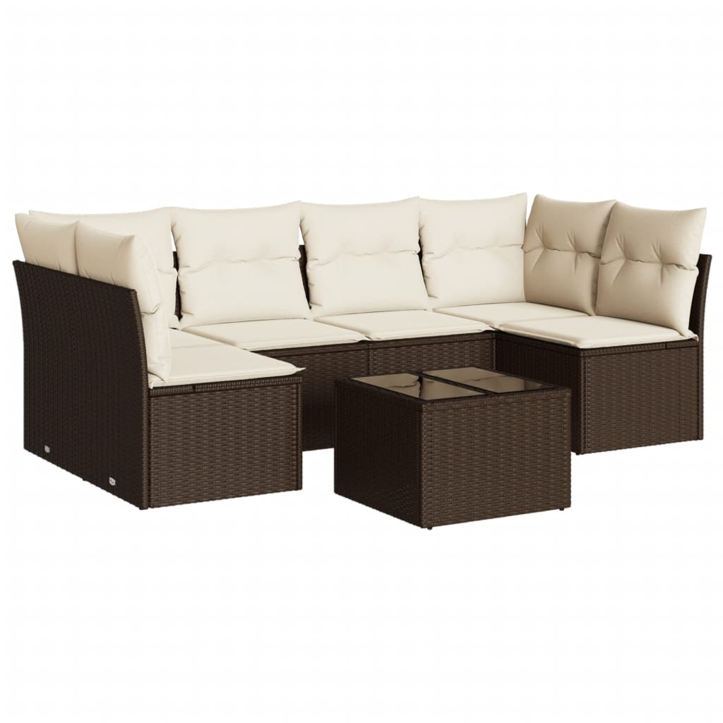 7-delige Loungeset met kussens poly rattan bruin