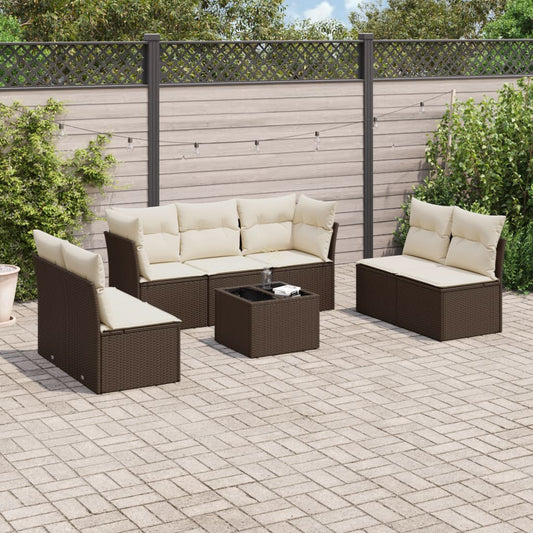 8-delige Loungeset met kussens poly rattan bruin