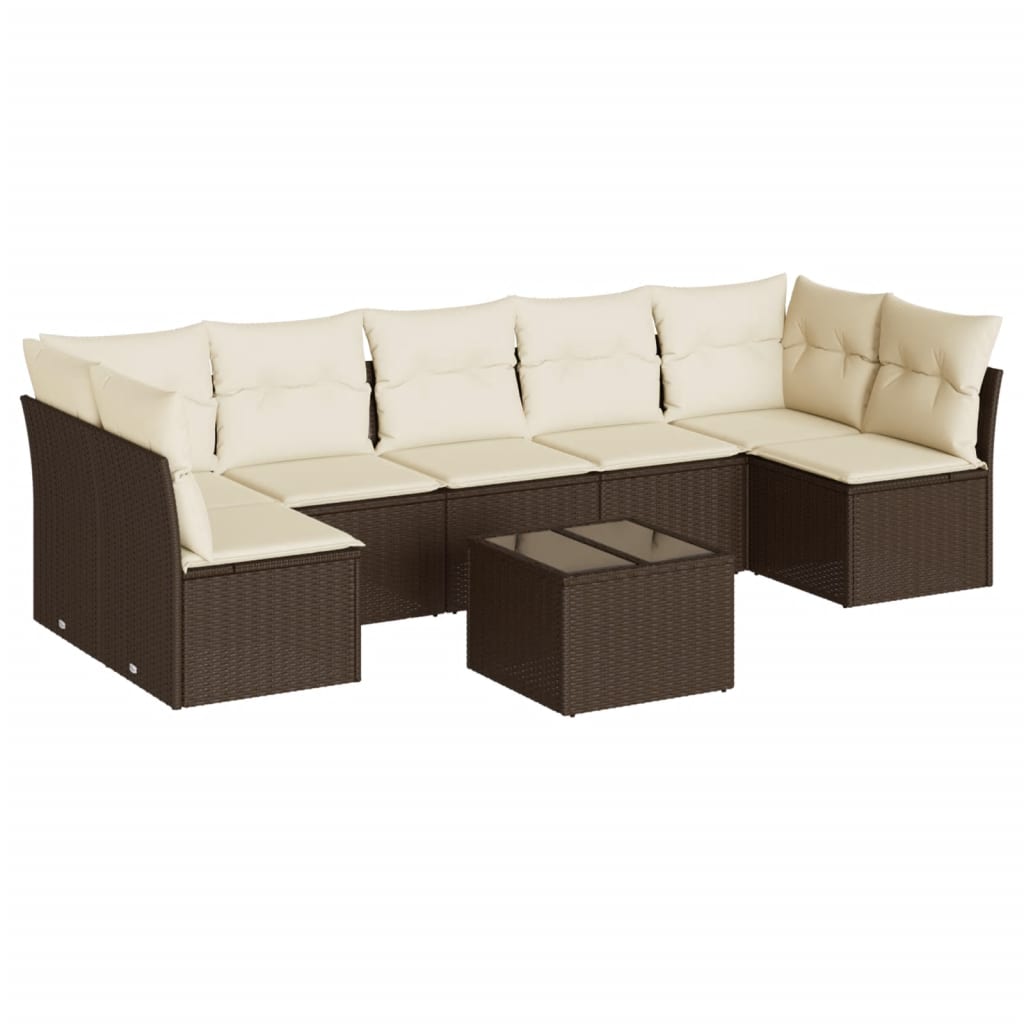 8-delige Loungeset met kussens poly rattan bruin