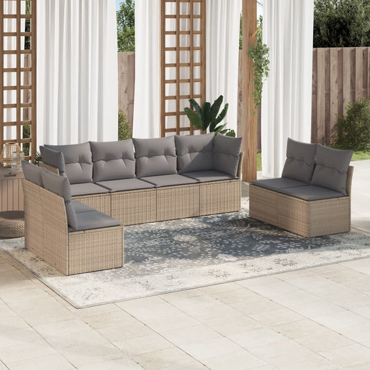 8-delige Loungeset met kussens poly rattan beige