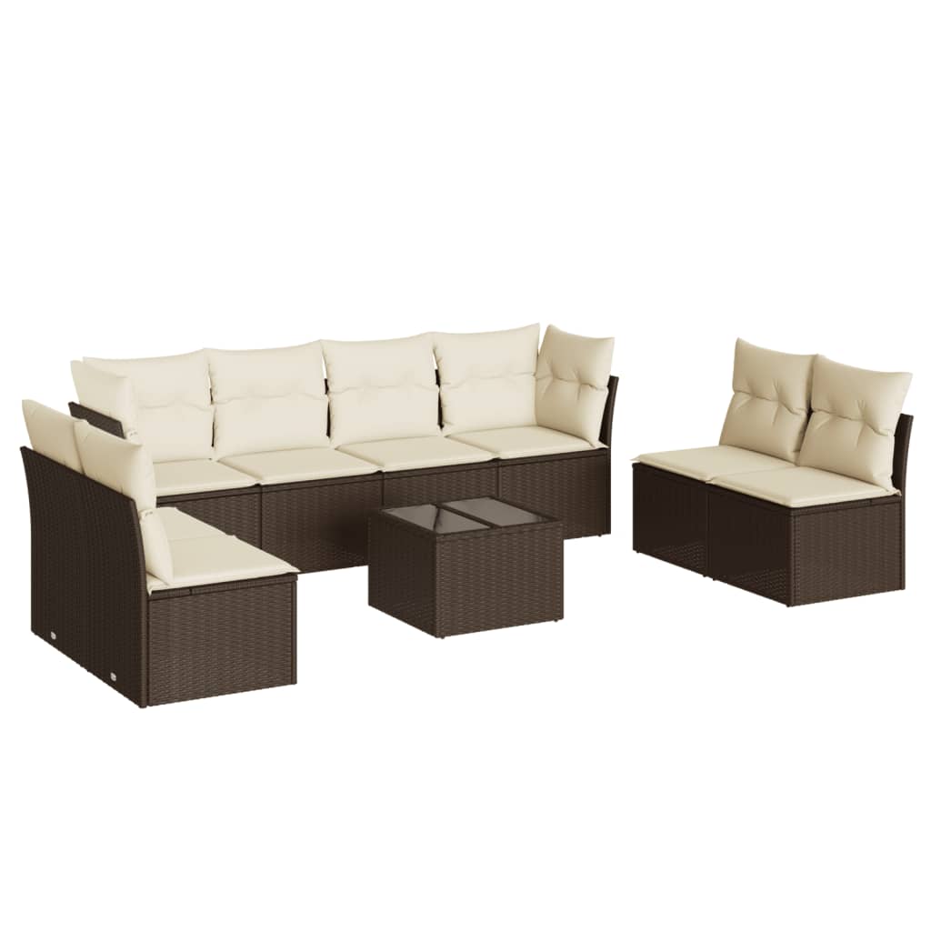 9-delige Loungeset met kussens poly rattan bruin