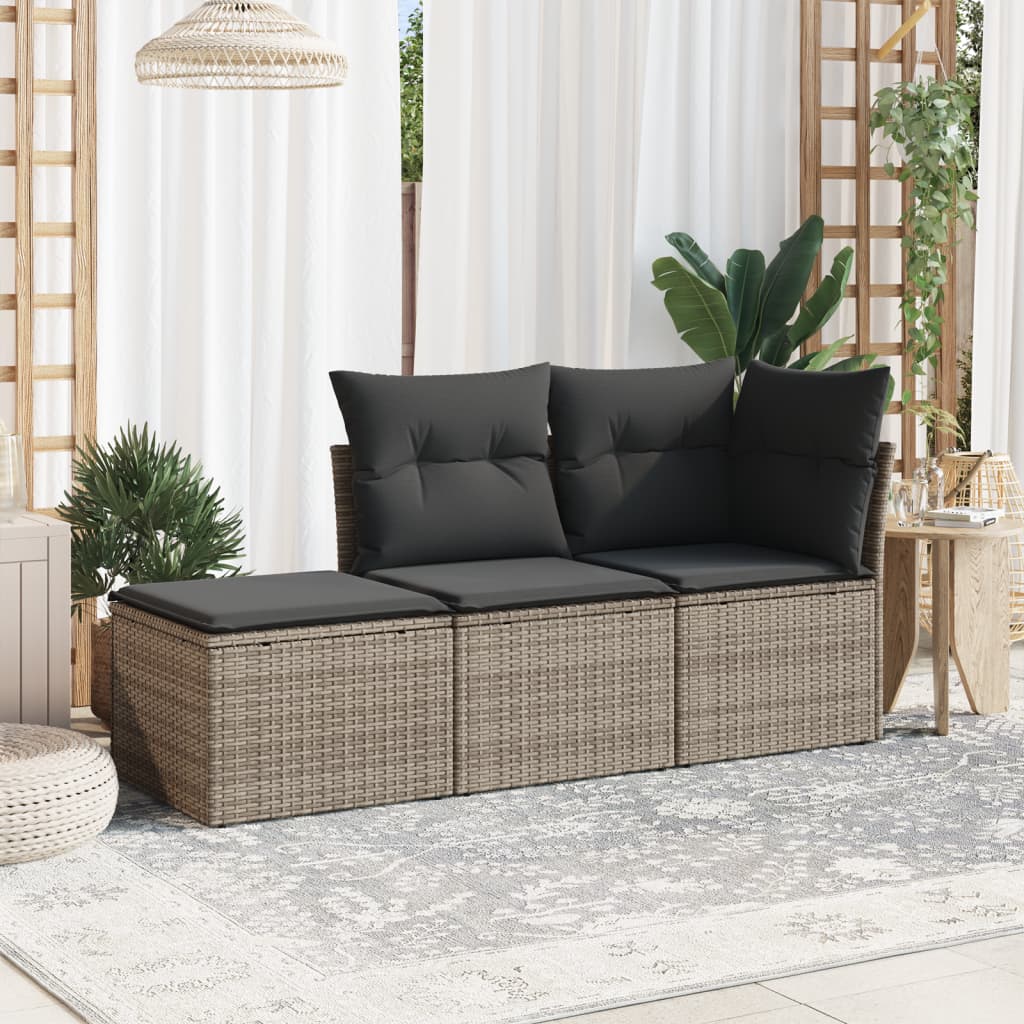 3-delige Loungeset met kussens poly rattan grijs