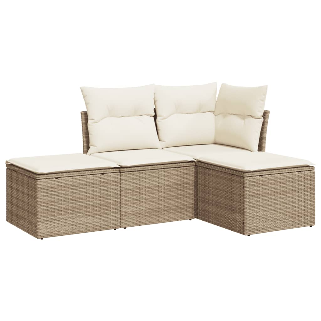 4-delige Loungeset met kussens poly rattan beige