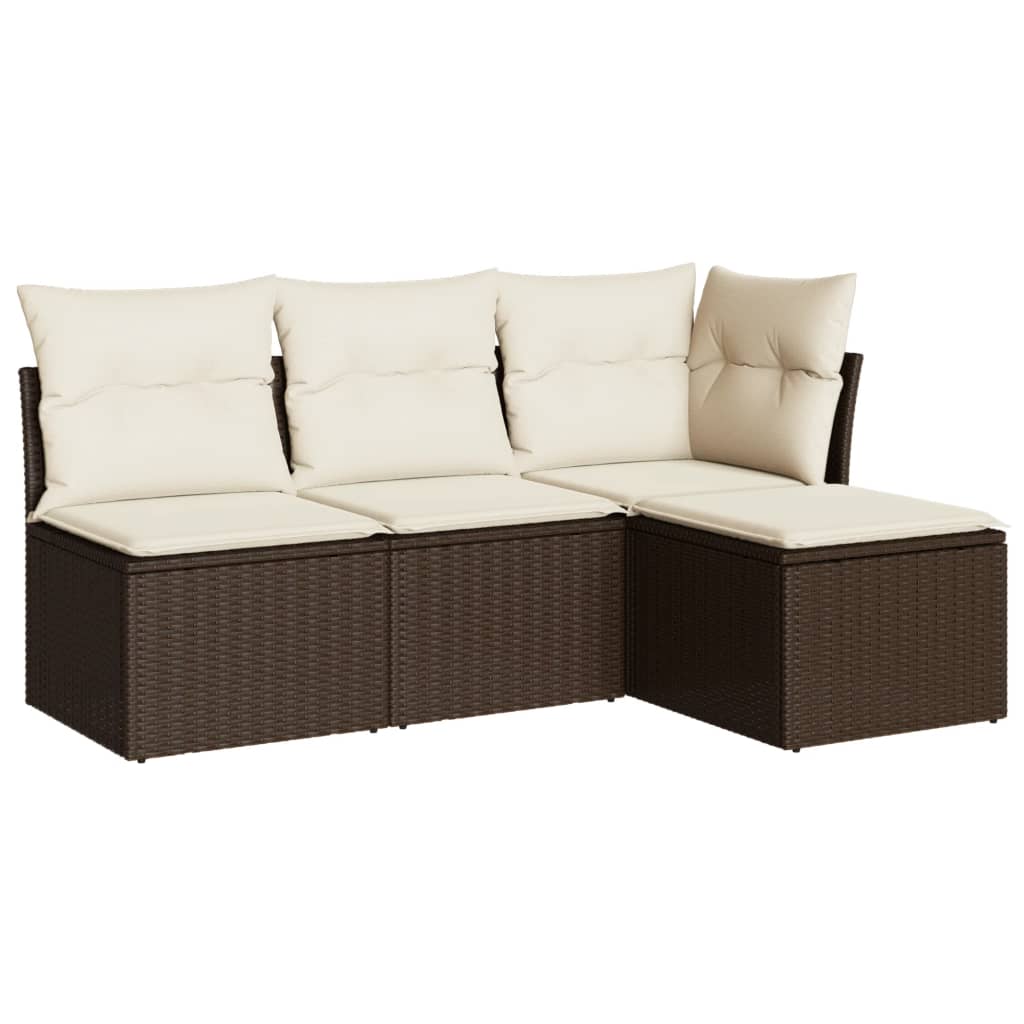 4-delige Loungeset met kussens poly rattan bruin