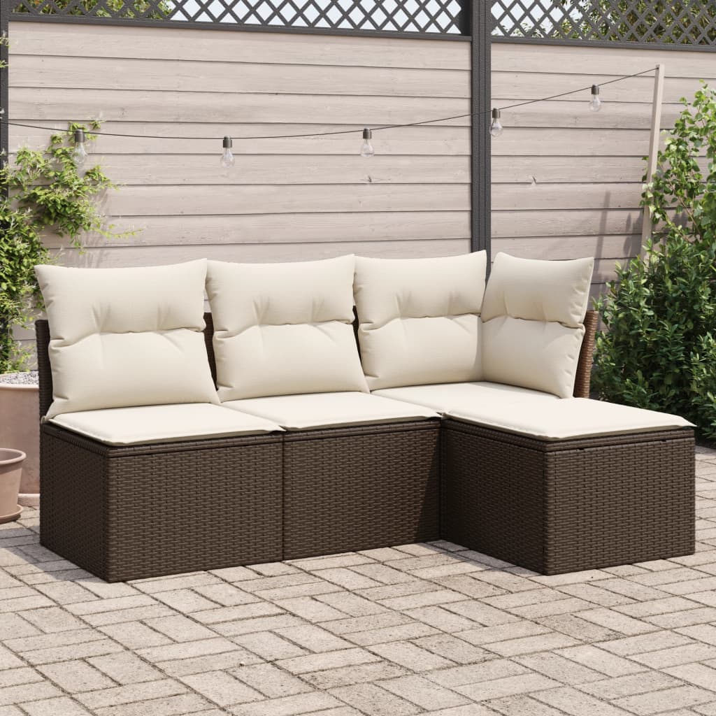 4-delige Loungeset met kussens poly rattan bruin