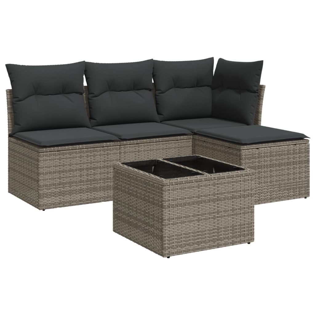 5-delige Loungeset met kussens poly rattan grijs