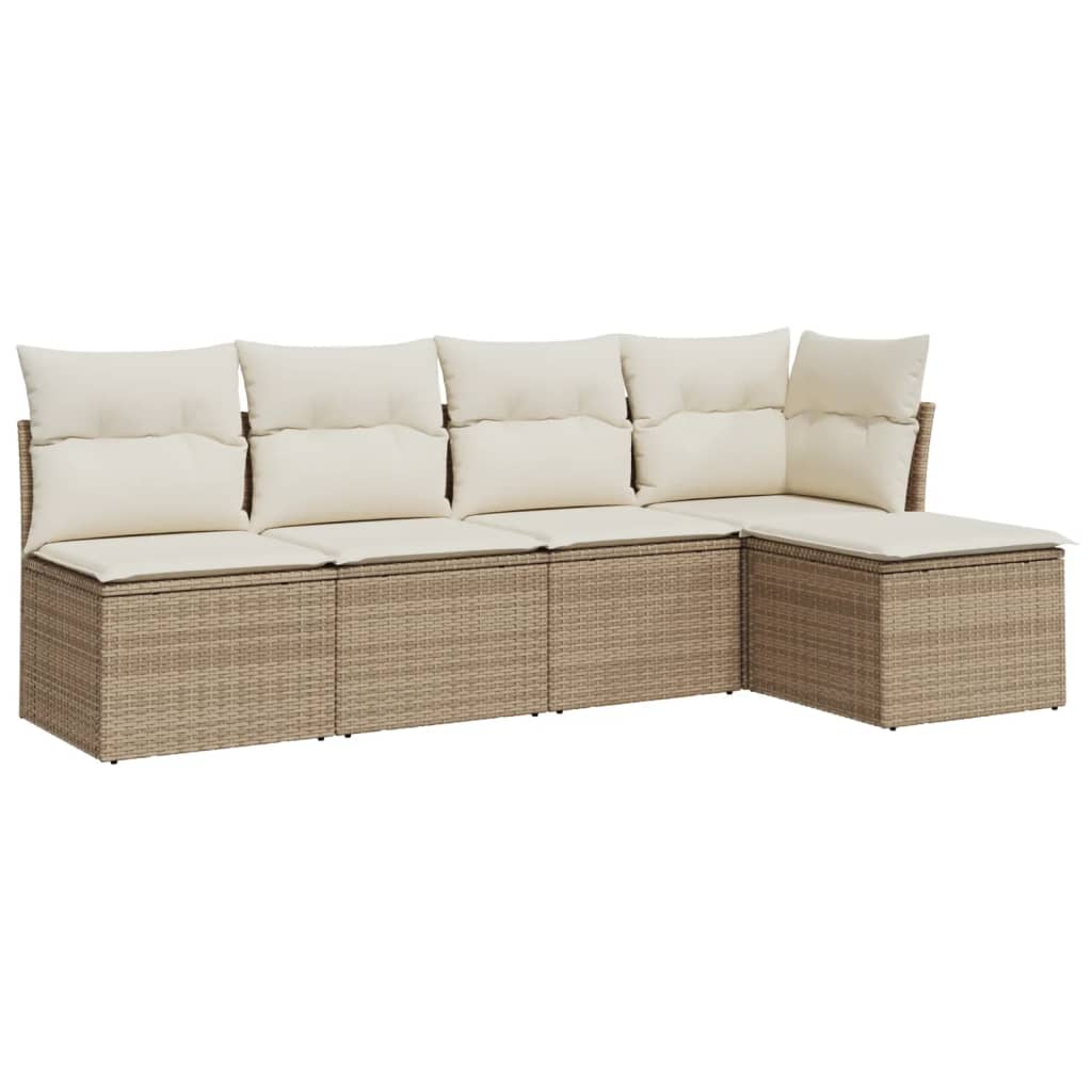 5-delige Loungeset met kussens poly rattan beige