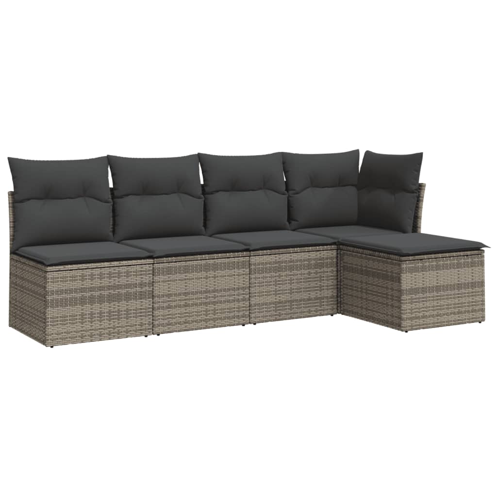 5-delige Loungeset met kussens poly rattan grijs