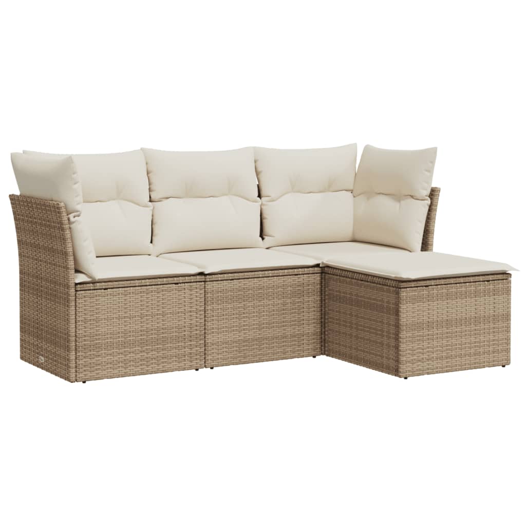 4-delige Loungeset met kussens poly rattan beige