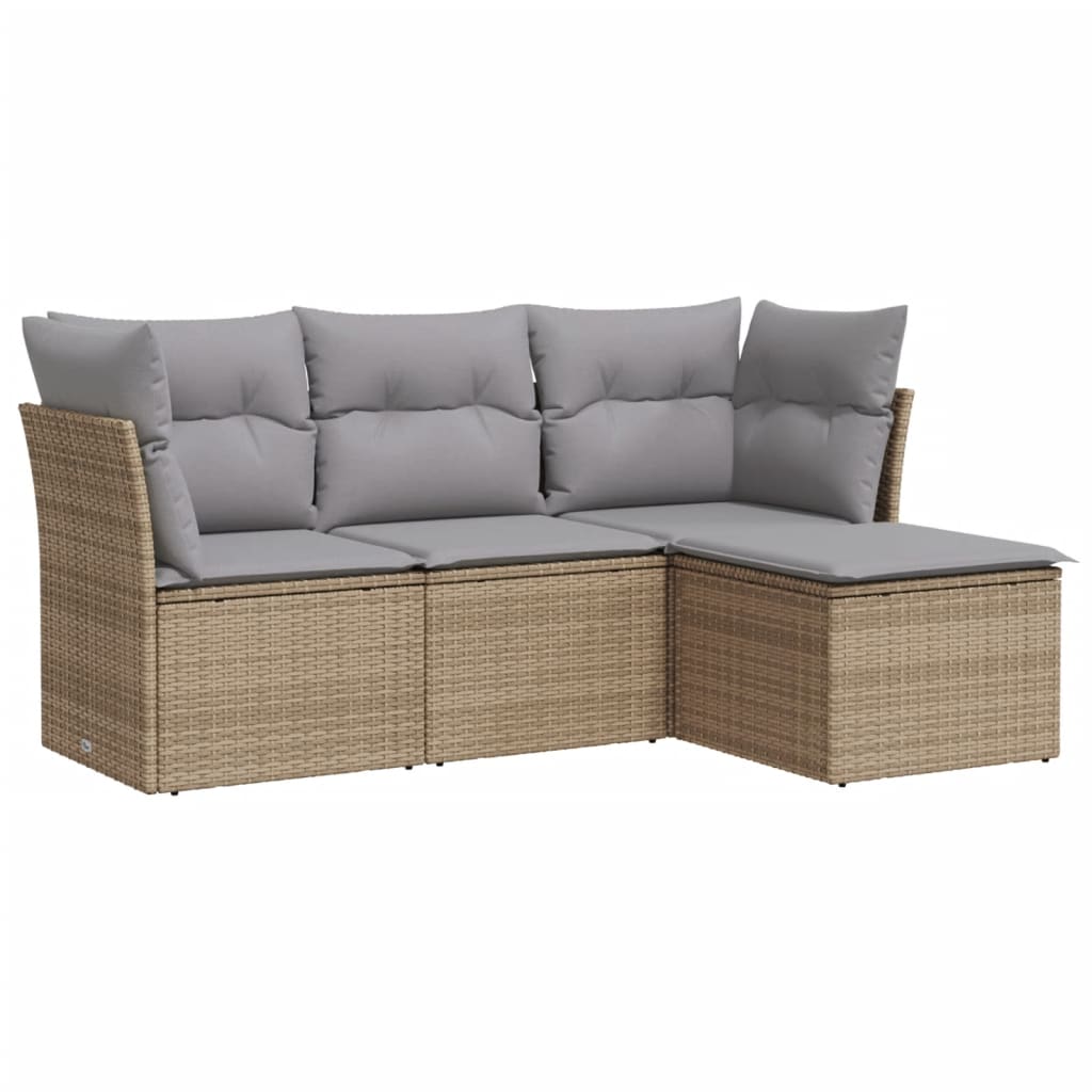 4-delige Loungeset met kussens poly rattan beige