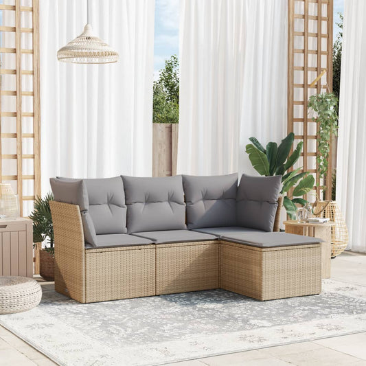 4-delige Loungeset met kussens poly rattan beige