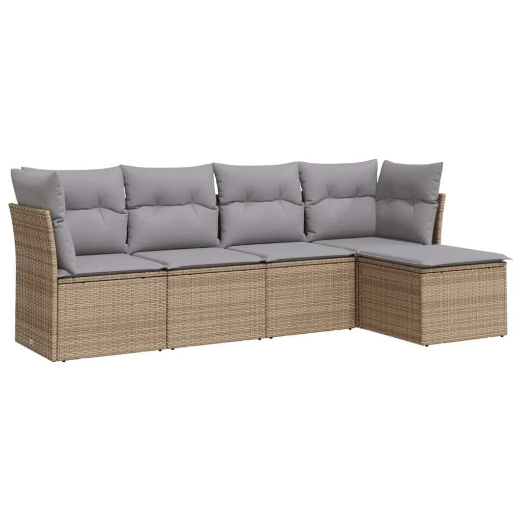 5-delige Loungeset met kussens poly rattan beige