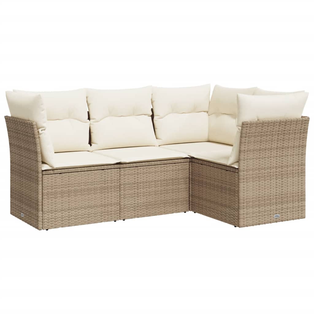 4-delige Loungeset met kussens poly rattan beige