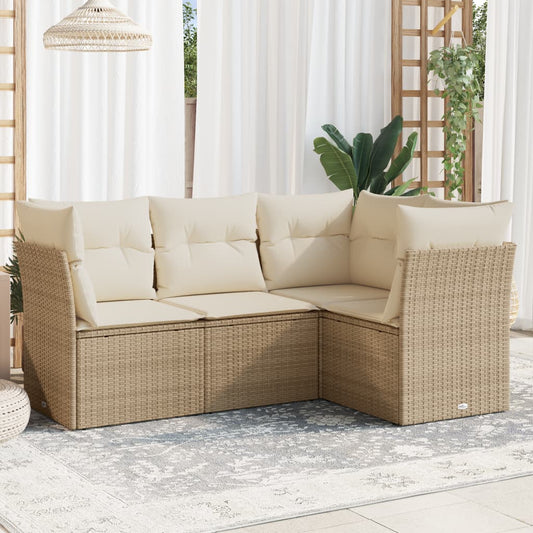 4-delige Loungeset met kussens poly rattan beige