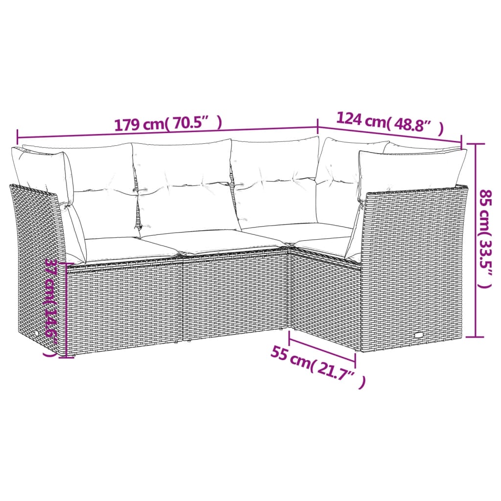 4-delige Loungeset met kussens poly rattan beige