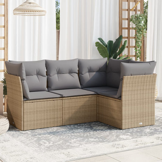 4-delige Loungeset met kussens poly rattan beige