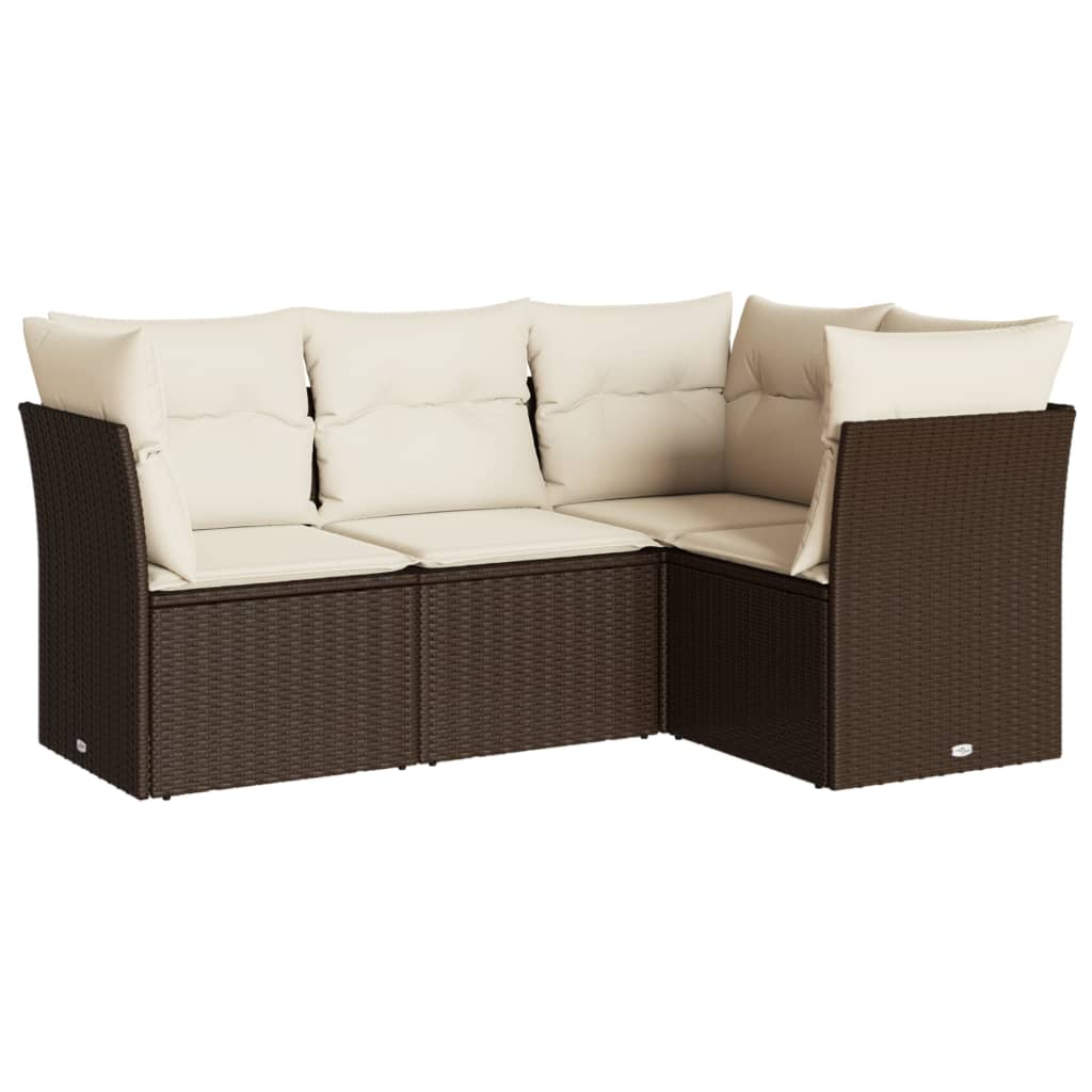 4-delige Loungeset met kussens poly rattan bruin