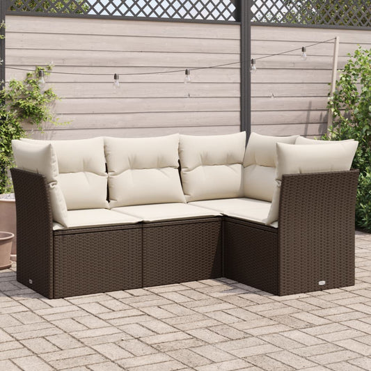 4-delige Loungeset met kussens poly rattan bruin