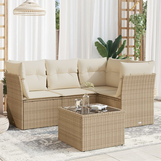 5-delige Loungeset met kussens poly rattan beige