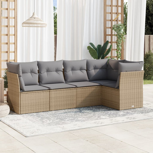 5-delige Loungeset met kussens poly rattan beige