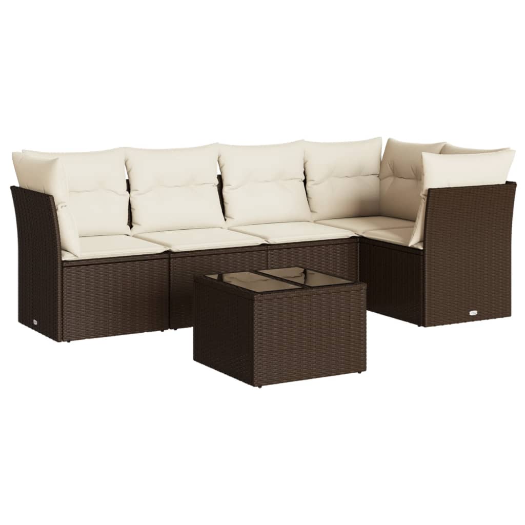 6-delige Loungeset met kussens poly rattan bruin