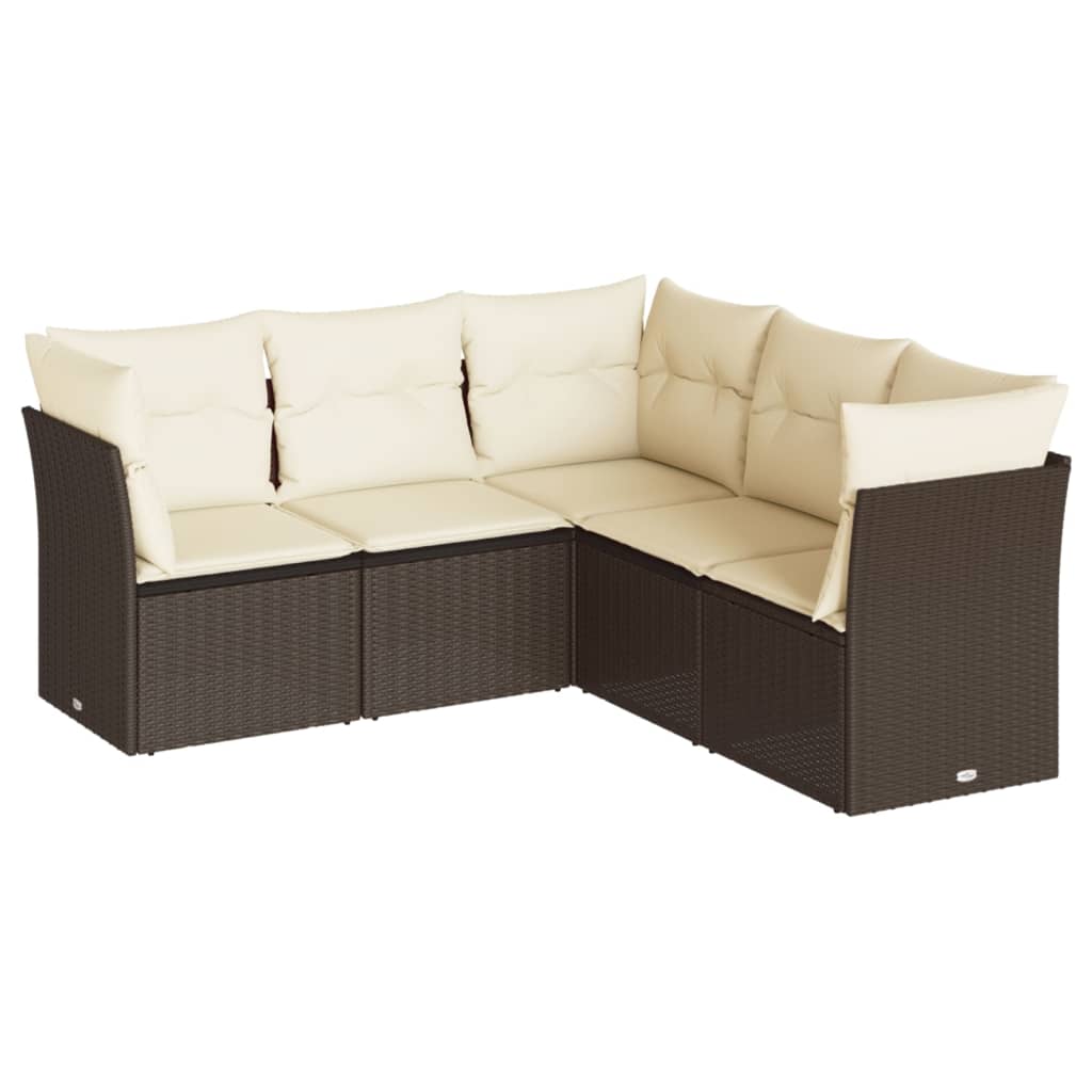 5-delige Loungeset met kussens poly rattan bruin