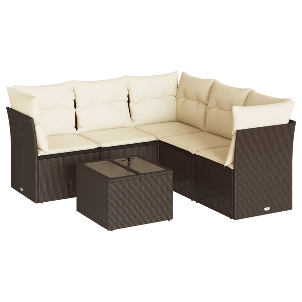 6-delige Loungeset met kussens poly rattan bruin