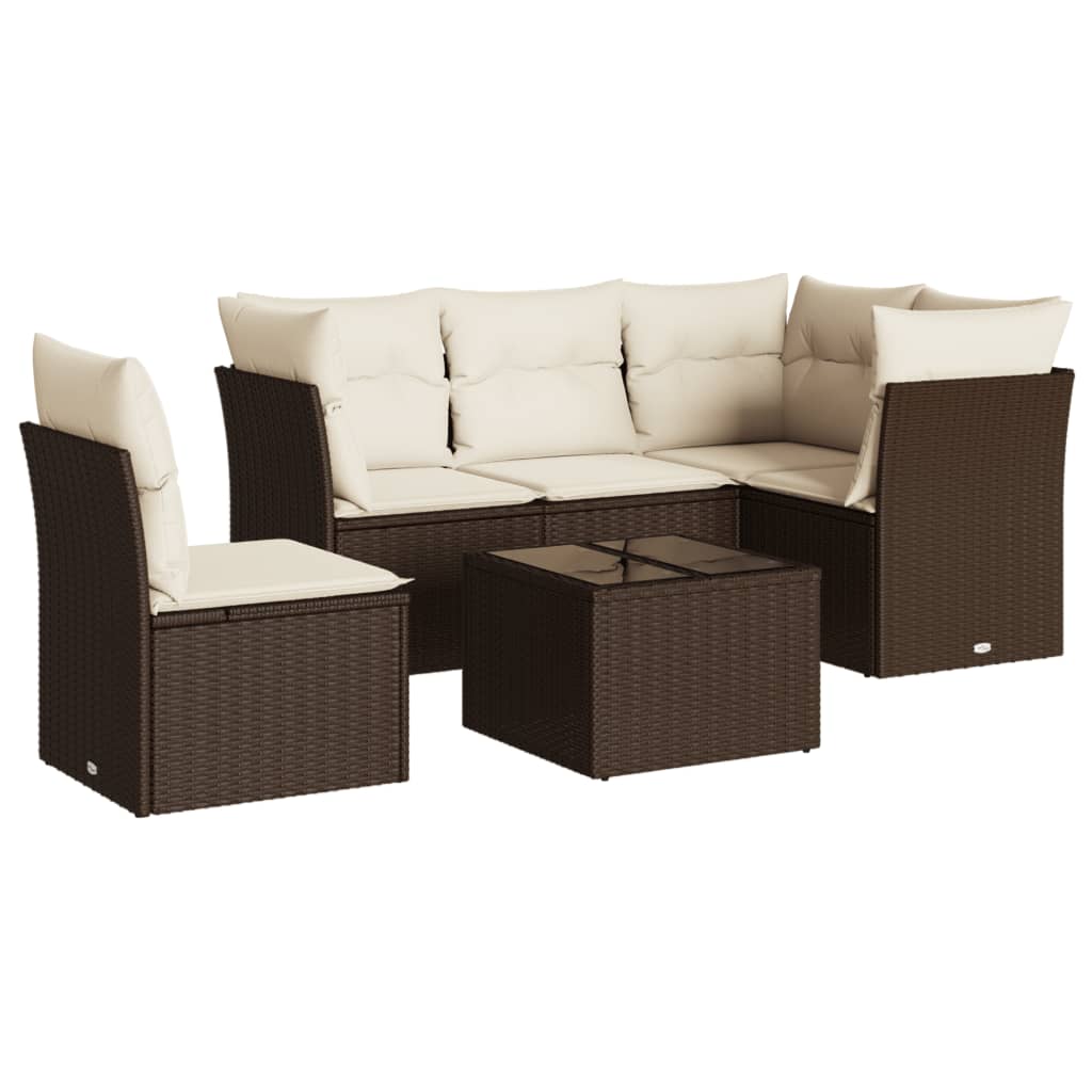 6-delige Loungeset met kussens poly rattan bruin