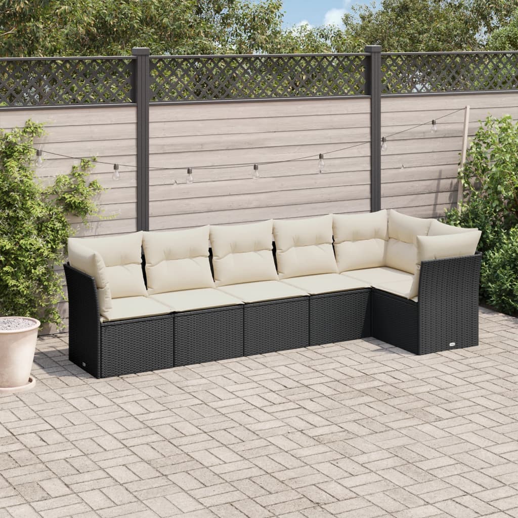 6-delige Loungeset met kussens poly rattan zwart Tuinsets | Creëer jouw Trendy Thuis | Gratis bezorgd & Retour | Trendy.nl