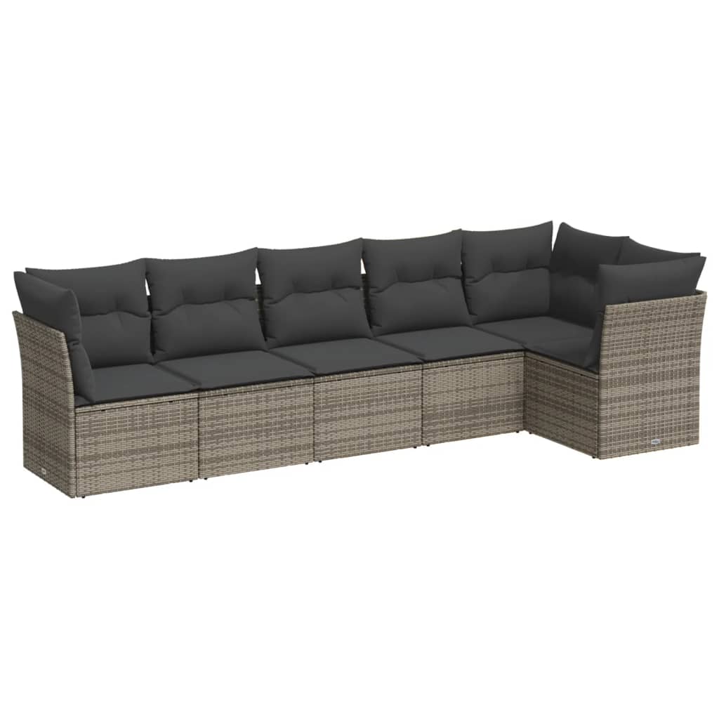 6-delige Loungeset met kussens poly rattan grijs