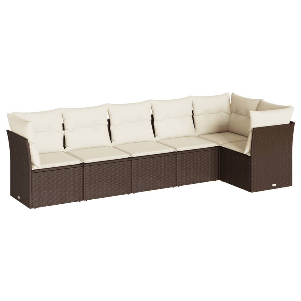 6-delige Loungeset met kussens poly rattan bruin