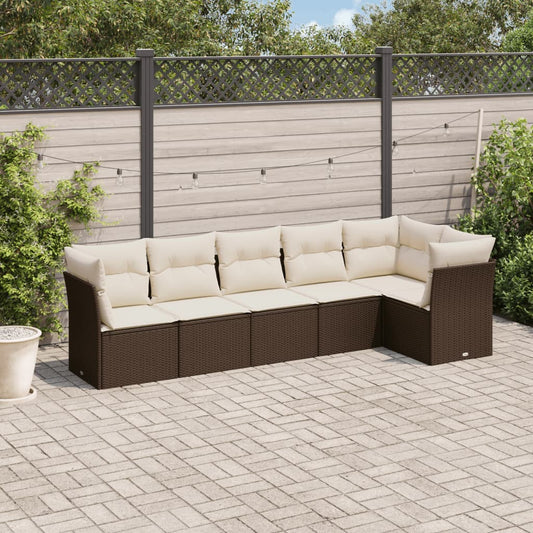 6-delige Loungeset met kussens poly rattan bruin