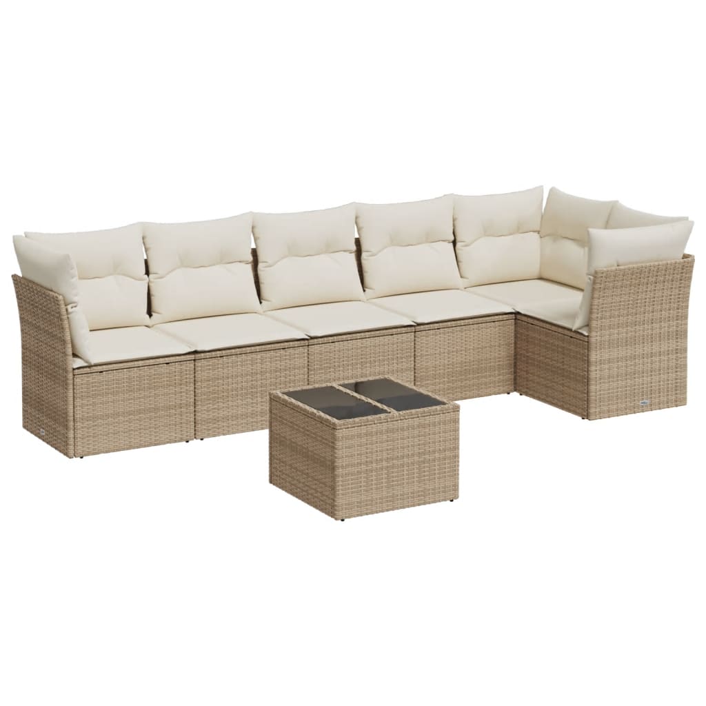 7-delige Loungeset met kussens poly rattan beige