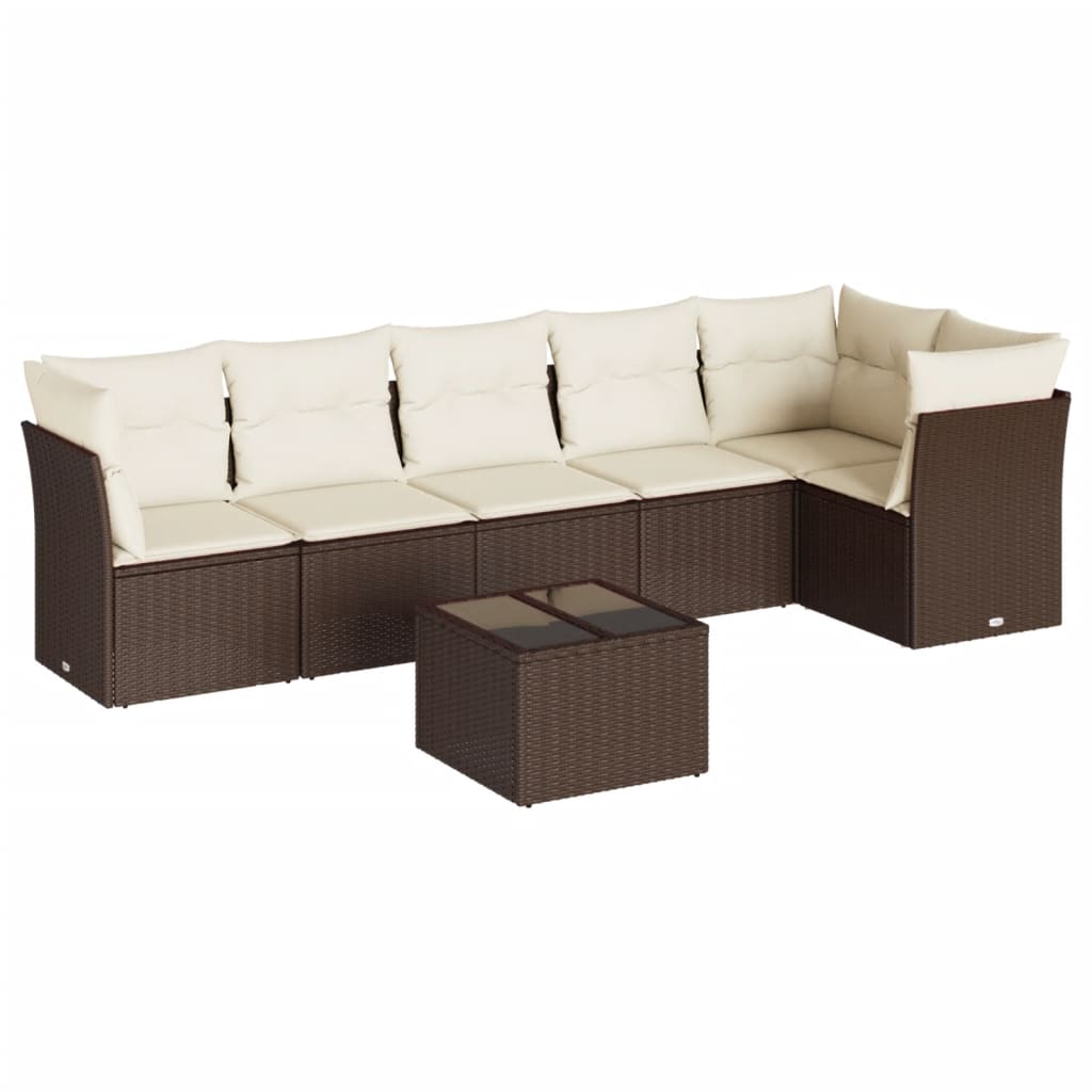 7-delige Loungeset met kussens poly rattan bruin