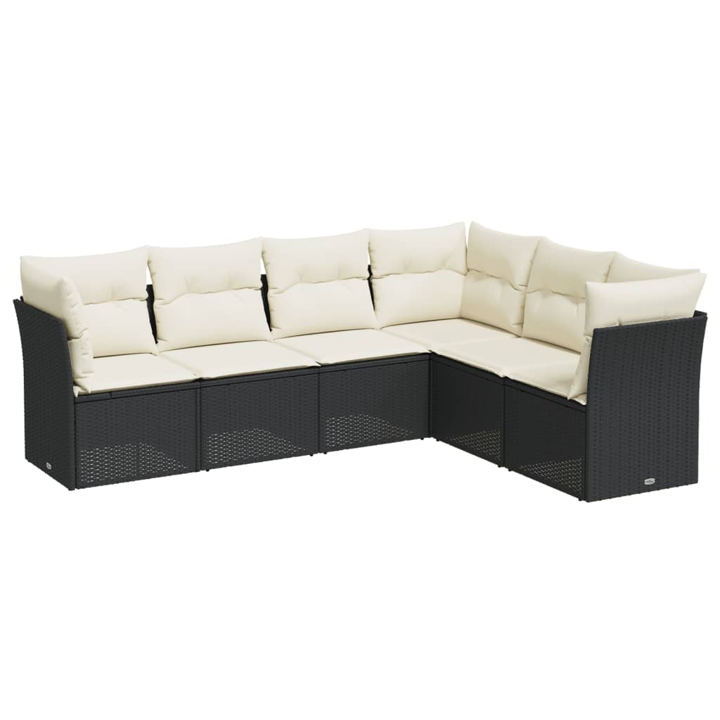 6-delige Loungeset met kussens poly rattan zwart