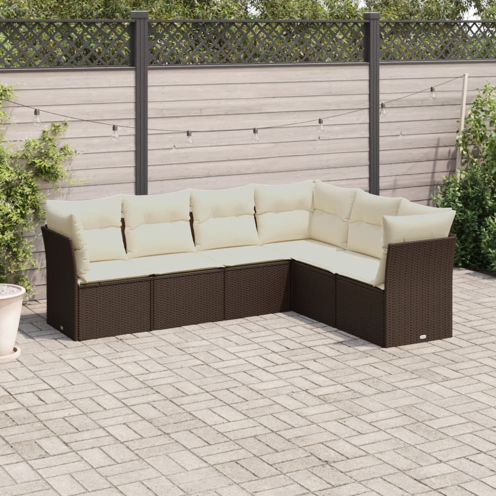 6-delige Loungeset met kussens poly rattan bruin