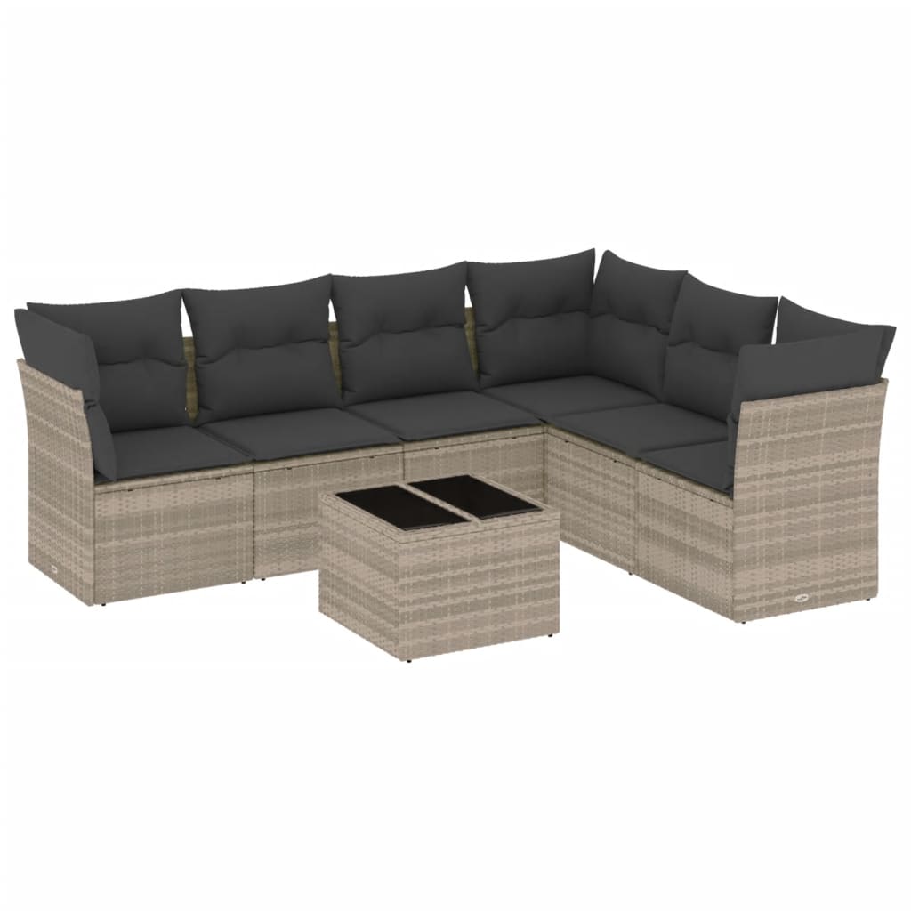 7-delige Loungeset met kussens poly rattan lichtgrijs