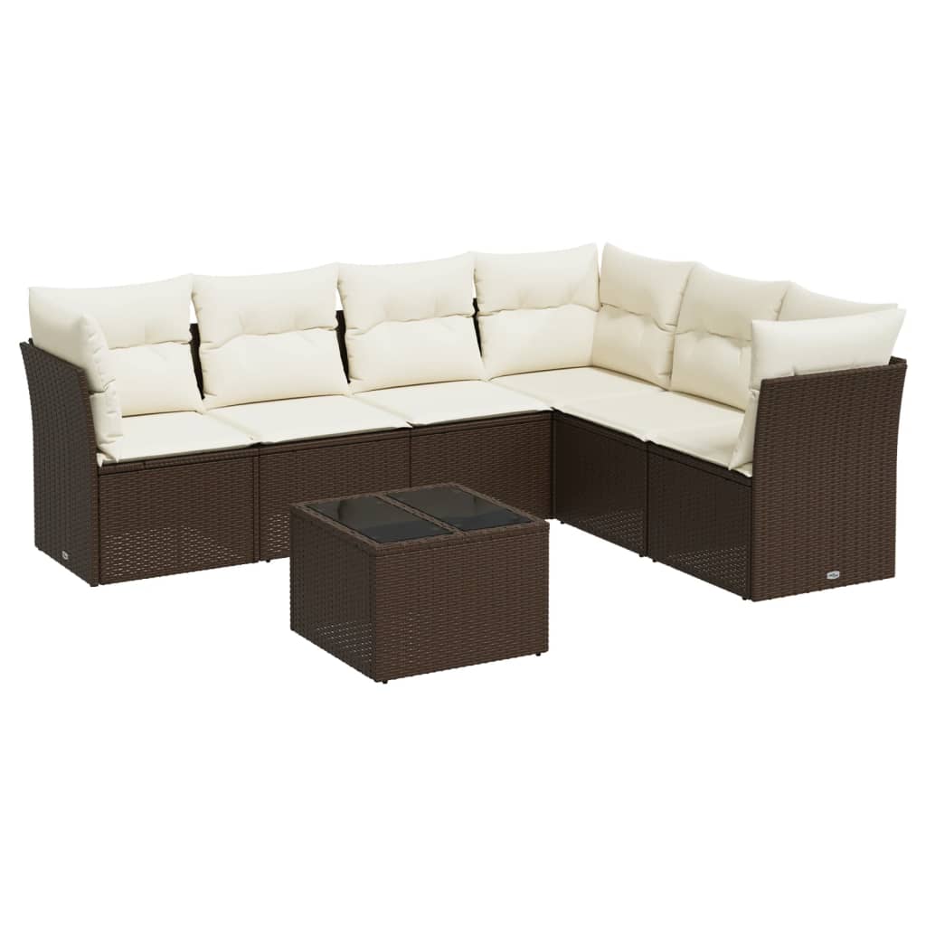 7-delige Loungeset met kussens poly rattan bruin